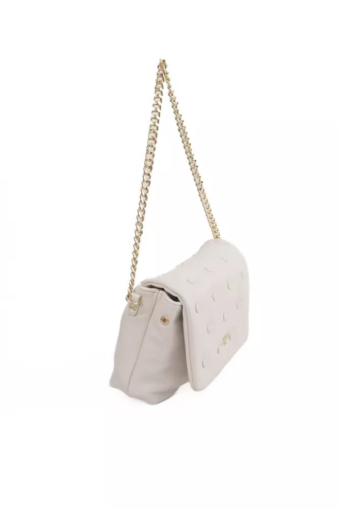 Baldinini Trend Elegant Beige Leather Shoulder Bag with Golden Accents
