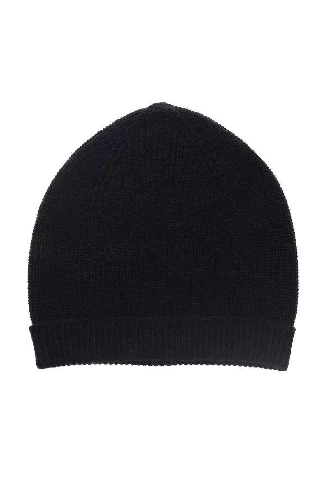 Alpha Studio Elegant Black Merino Wool Ribbed Hat