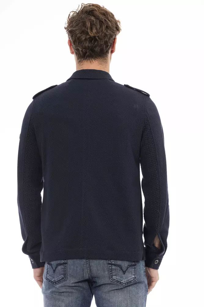 Distretto12 Chic Blue Waterproof Hooded Jacket with Unique Braces