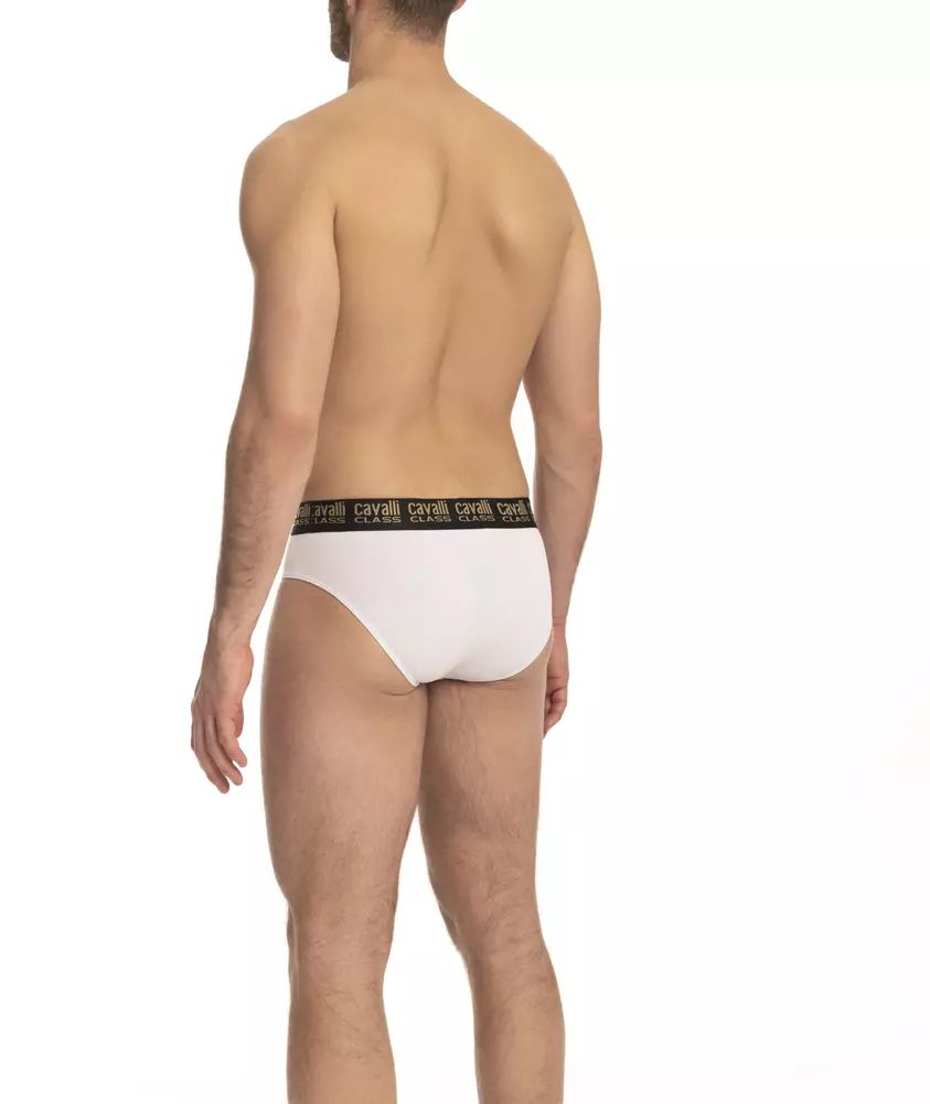 Cavalli Class Sleek White Briefs Duo with Logo Band