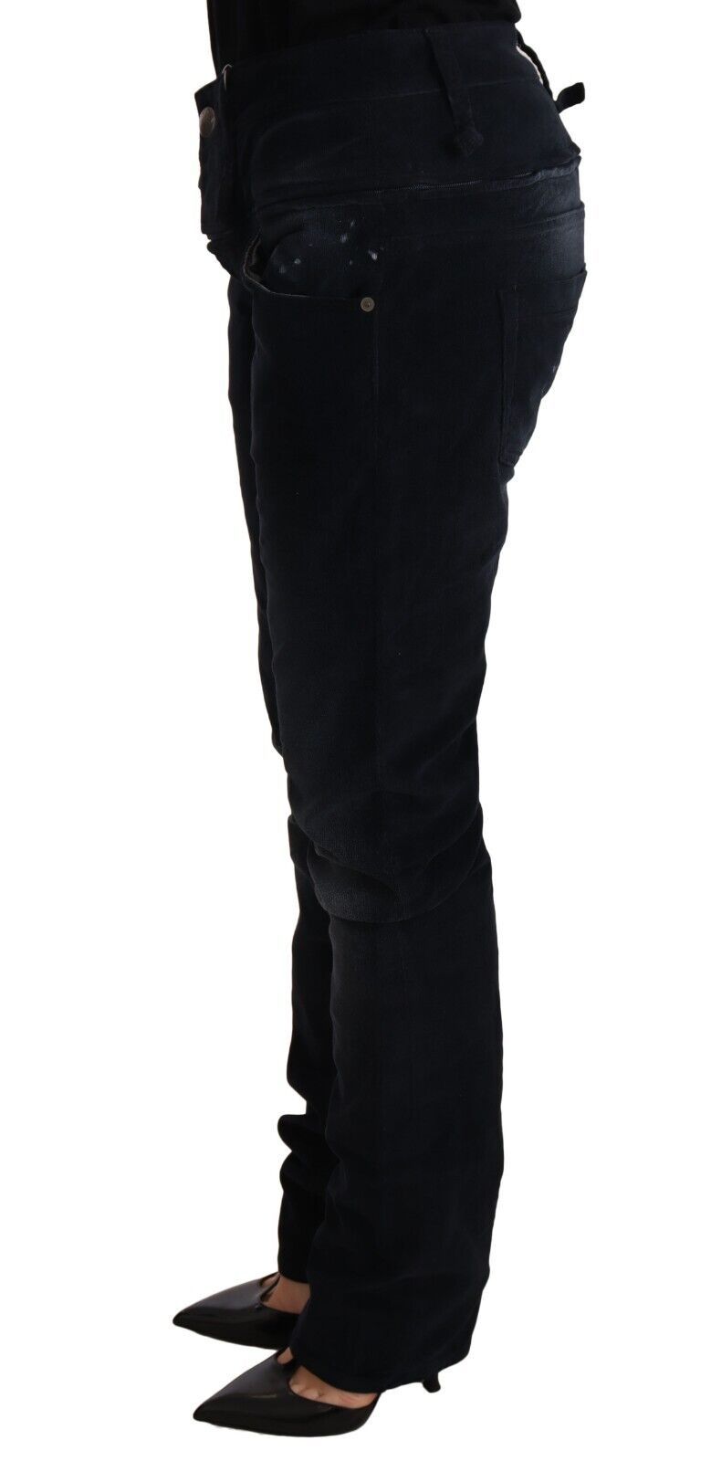 Acht Blue Washed Cotton Denim Свободни панталони с ниска талия Дънки