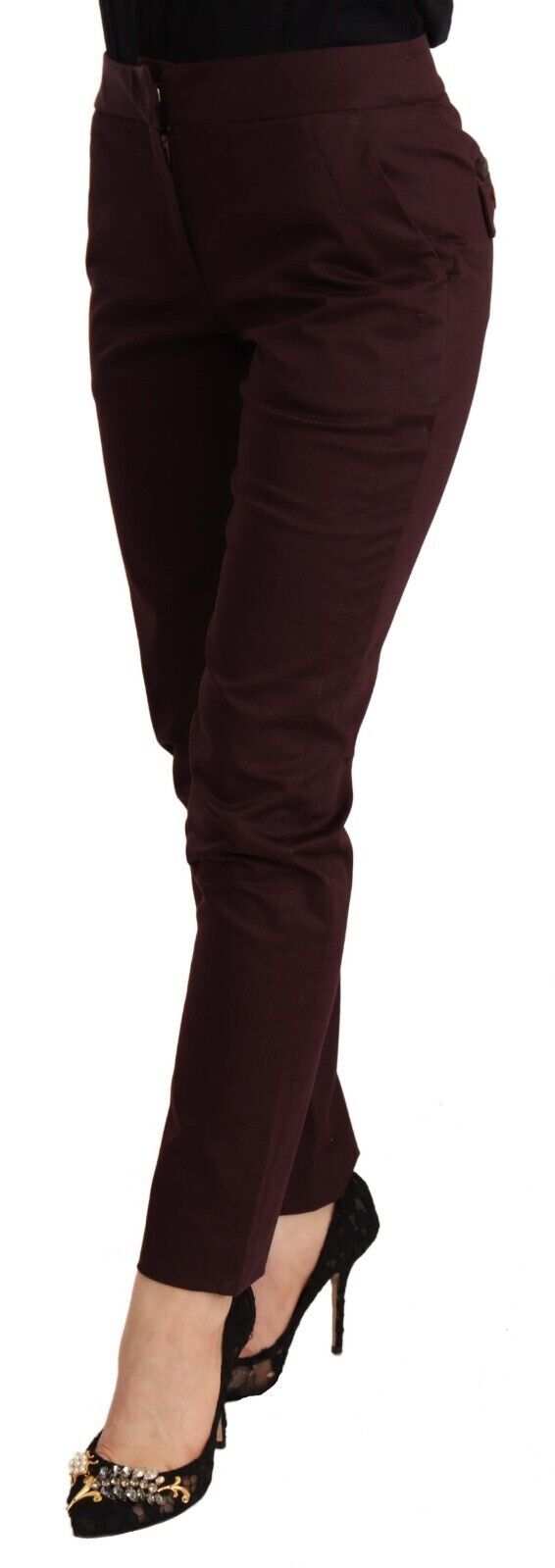 Тесни дамски панталони Just Cavalli Maroon със средна талия