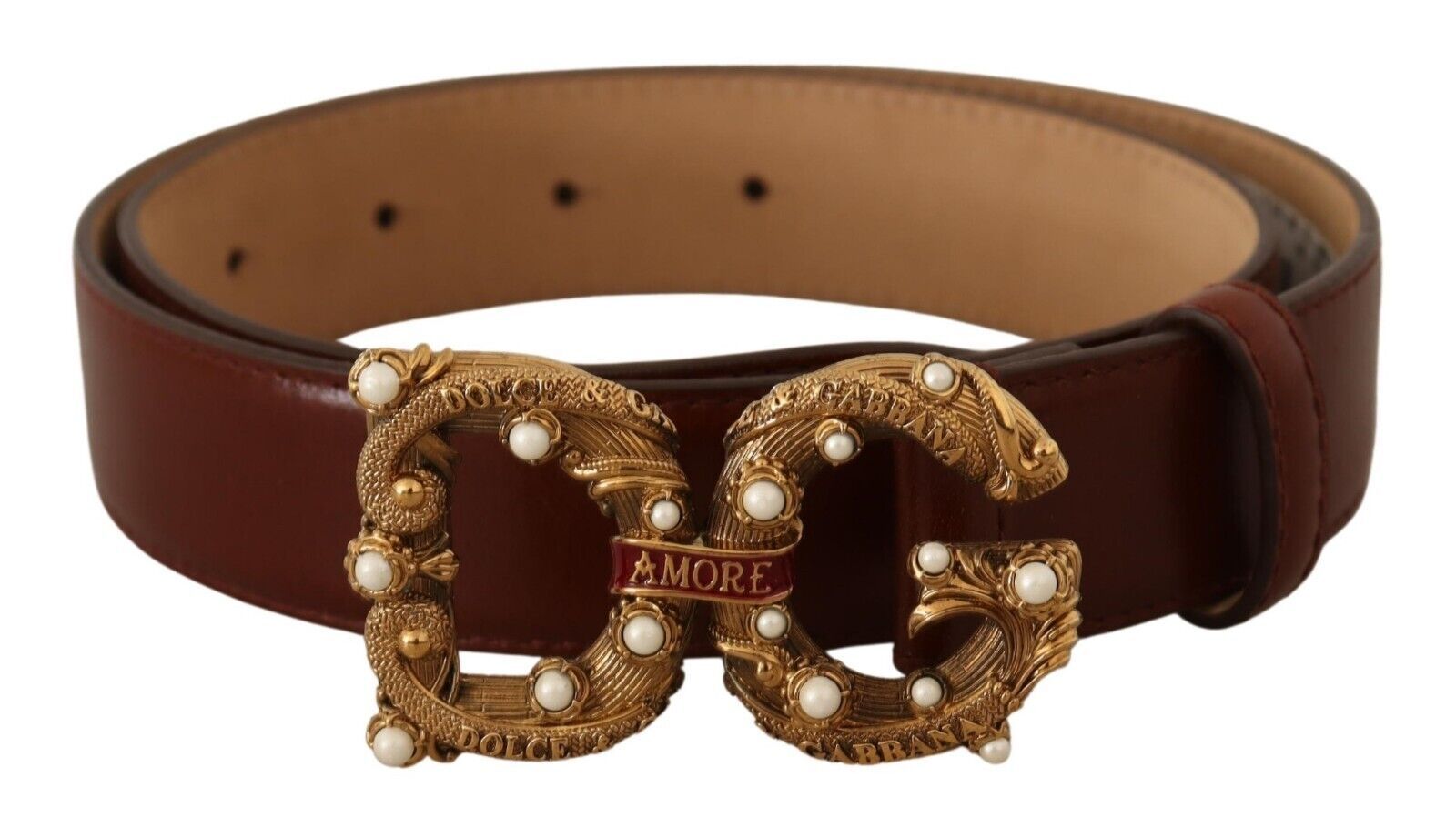 Кафяв кожен месингов колан с катарама и катарама на Dolce & Gabbana