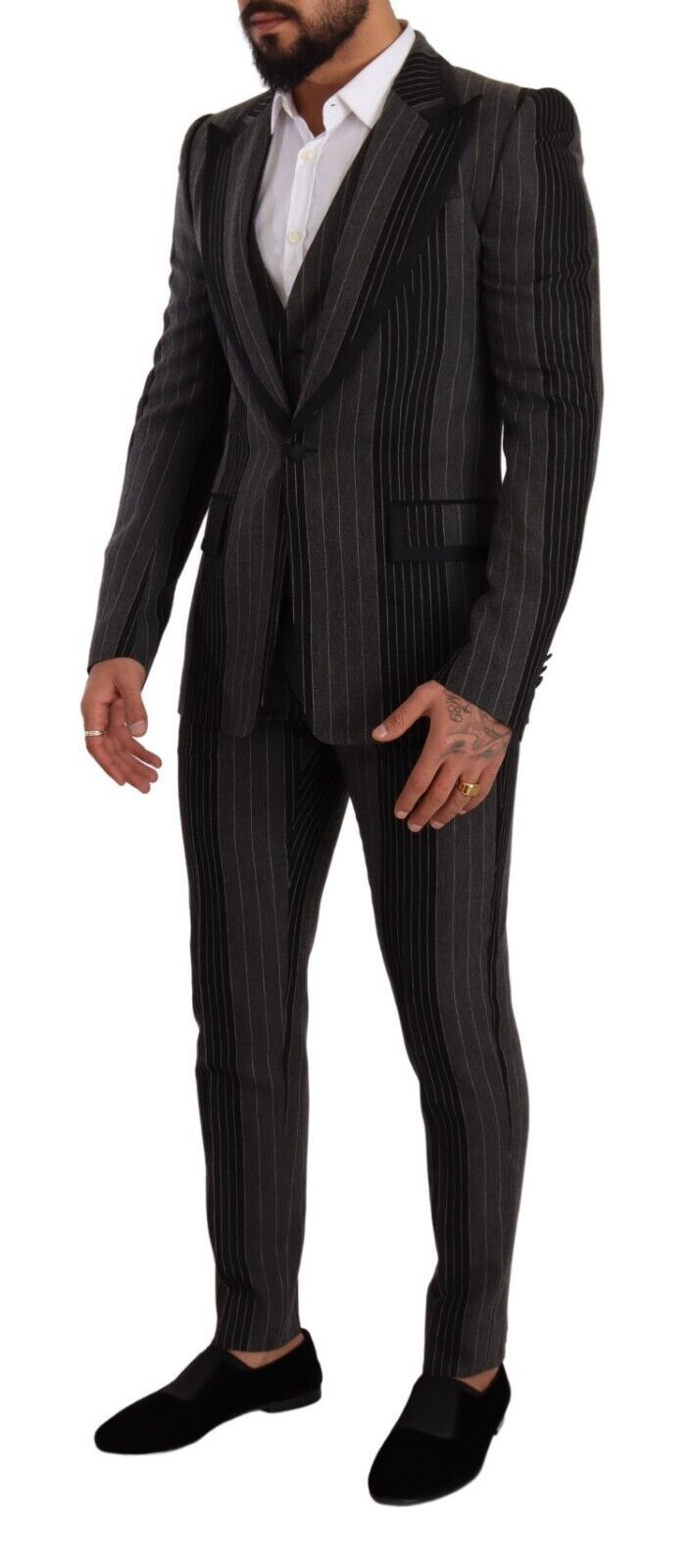 Dolce & Gabbana Черно сиво райе Slim Fit костюм от 3 части