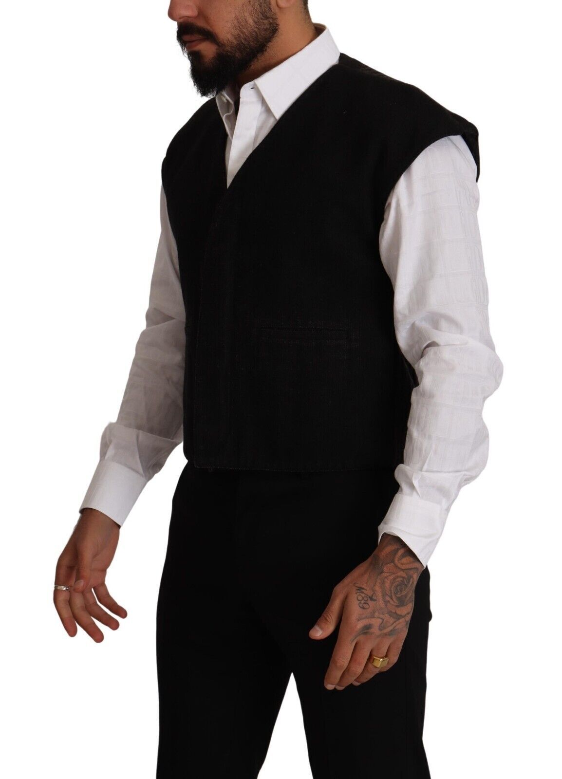 Dolce & Gabbana Elegant Black Wool Cotton Dress Vest
