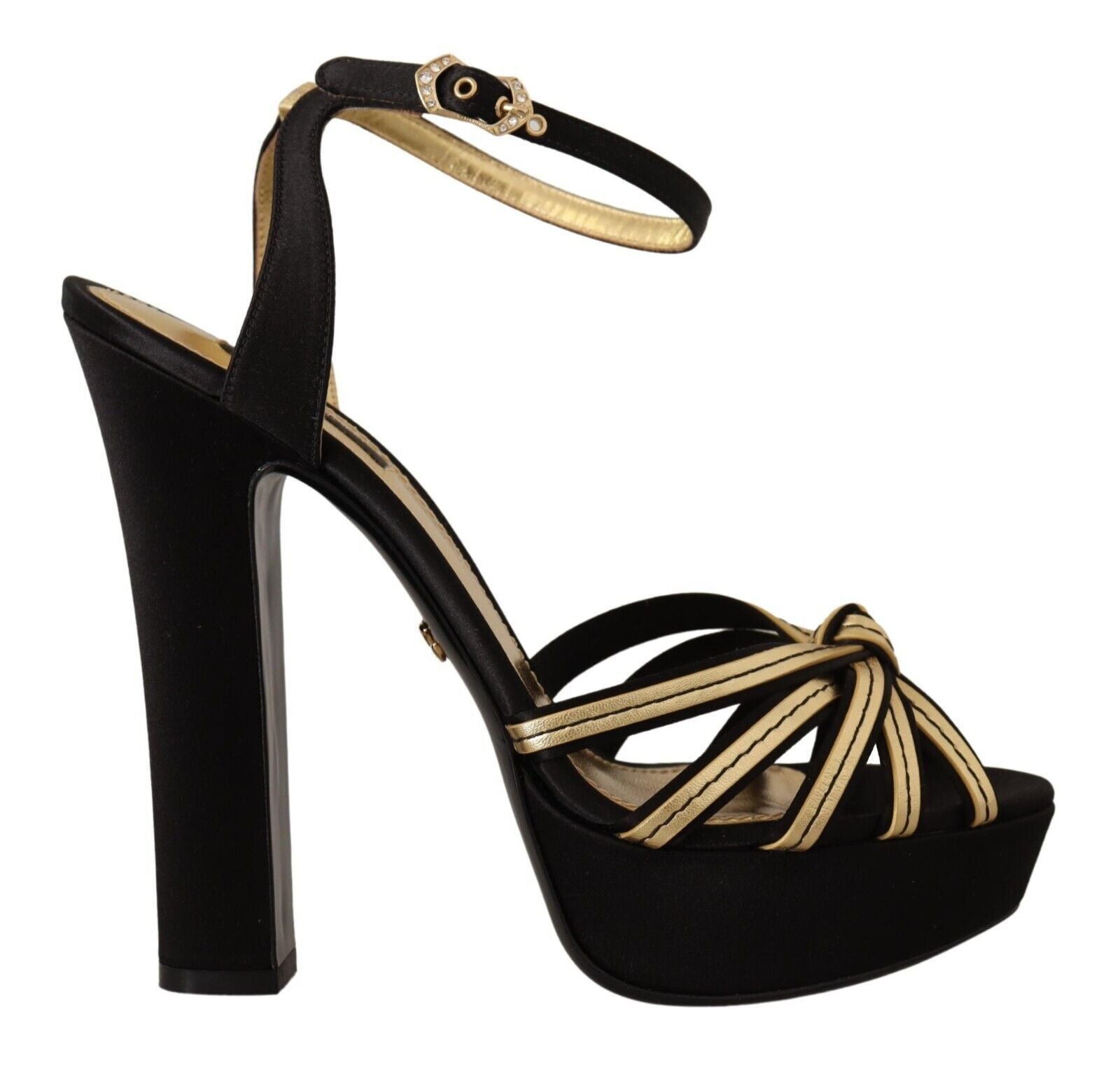 Dolce & Gabbana, черно злато, вискоза, каишка около глезена, токчета, сандали, обувки