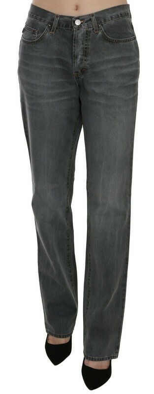 Just Cavalli Grey Изпрани прави дънкови панталони със средна талия Дънки