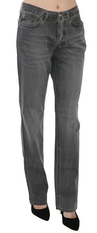 Just Cavalli Grey Изпрани прави дънкови панталони със средна талия Дънки