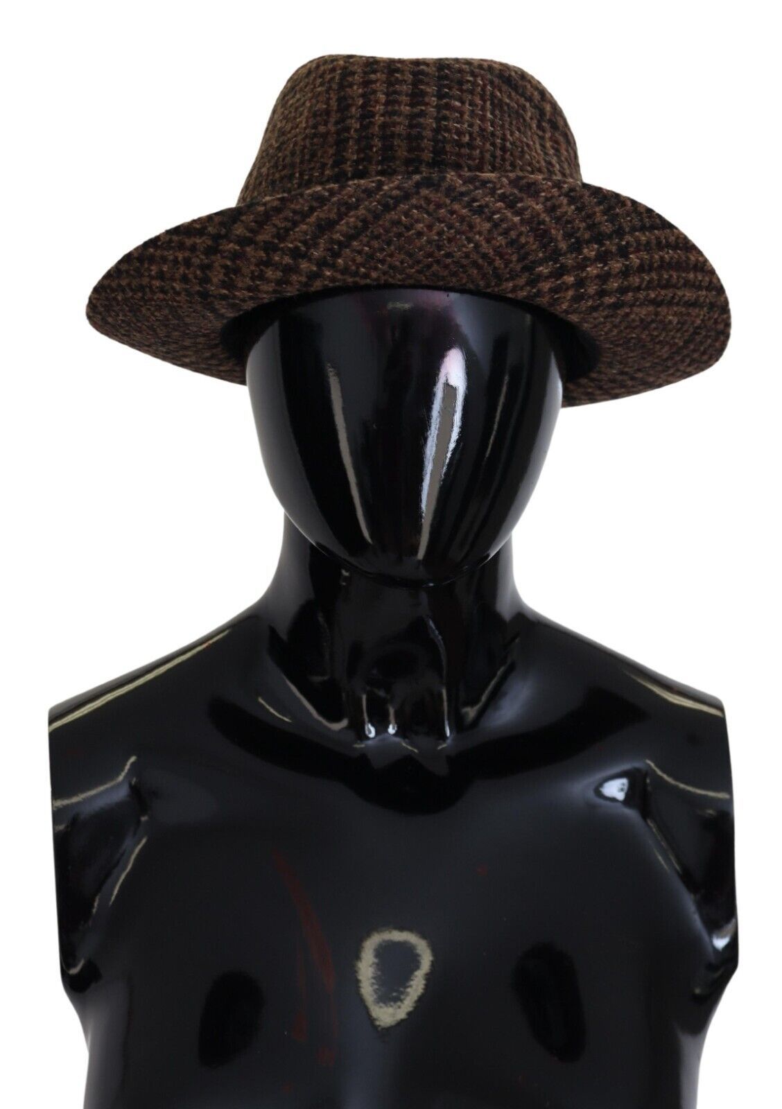 Dolce & Gabbana кафява туид вълнена шапка Fedora Trilby с лого