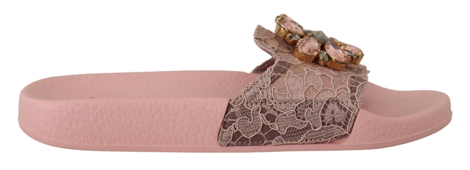 Dolce & Gabbana Розови дантелени сандали с кристали Плъзгачи Плажни обувки