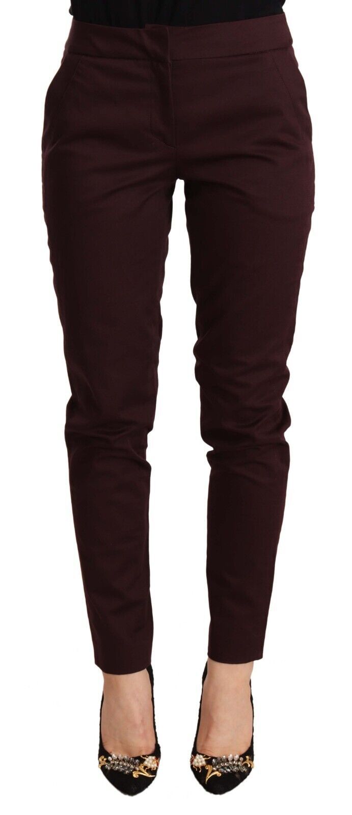 Тесни дамски панталони Just Cavalli Maroon със средна талия