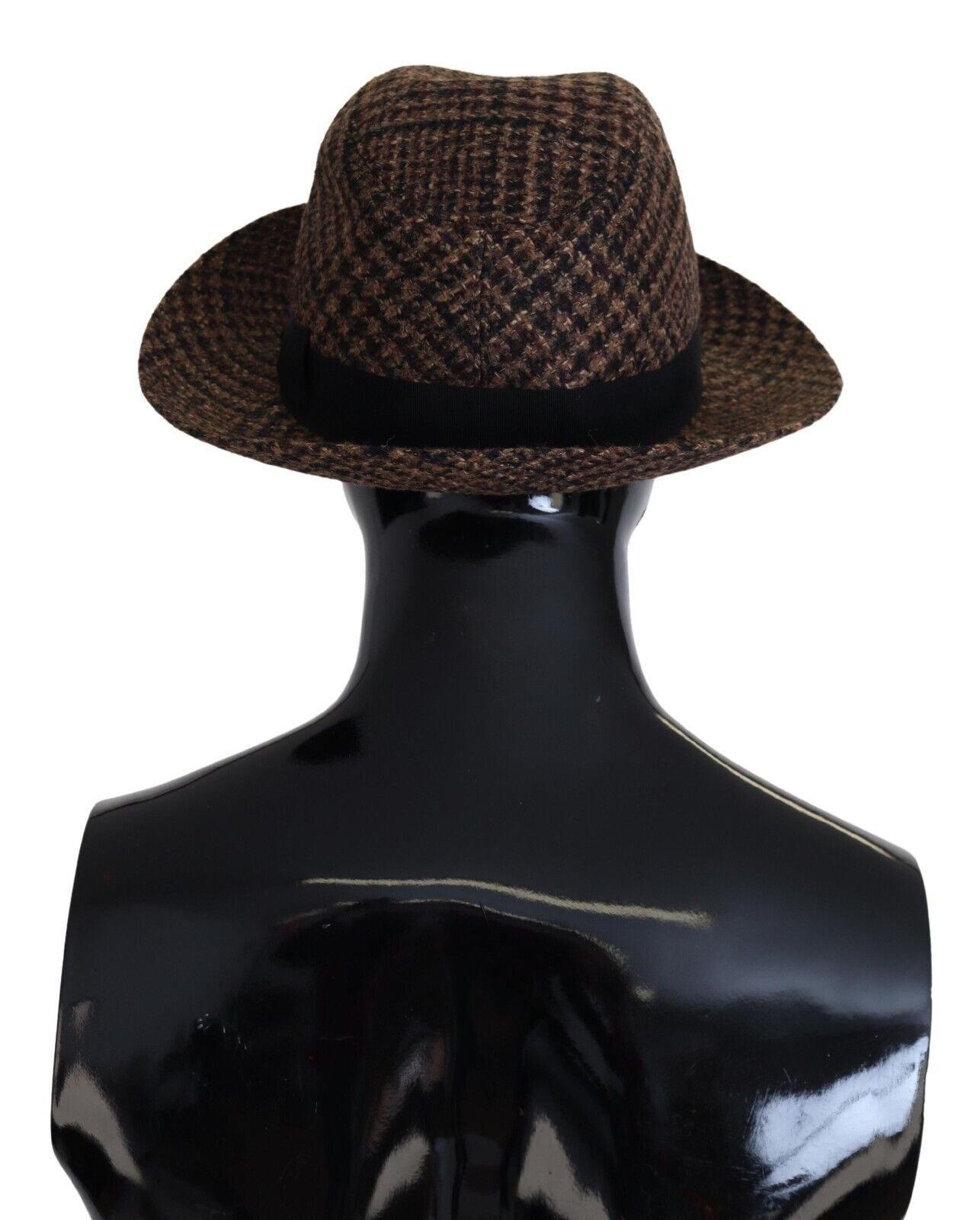 Dolce & Gabbana кафява туид вълнена шапка Fedora Trilby с лого