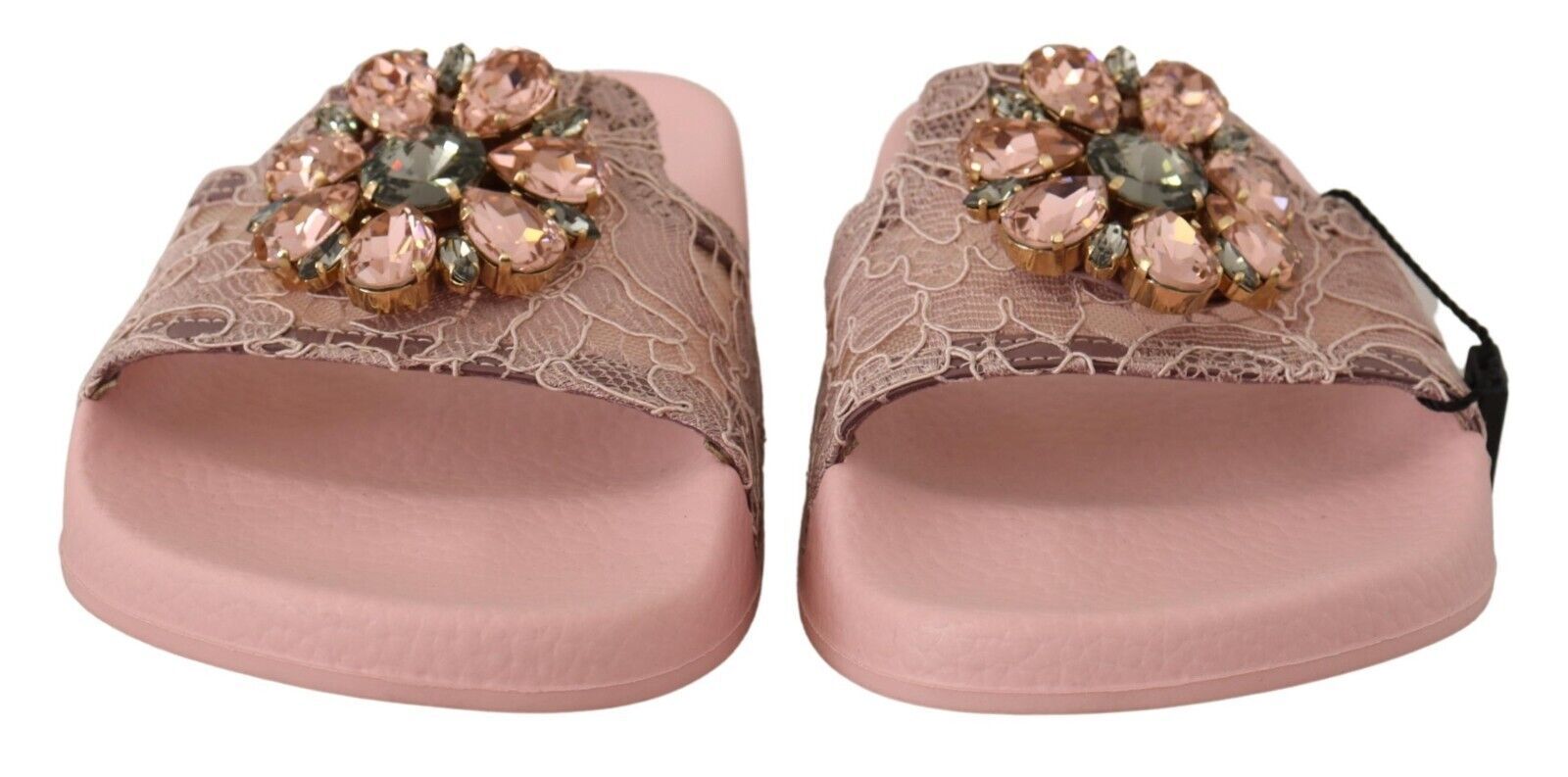 Dolce & Gabbana Розови дантелени сандали с кристали Плъзгачи Плажни обувки