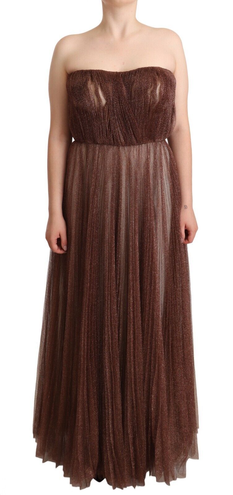 Рокля Dolce & Gabbana Metallic Bronze Polyester Maxi Roll