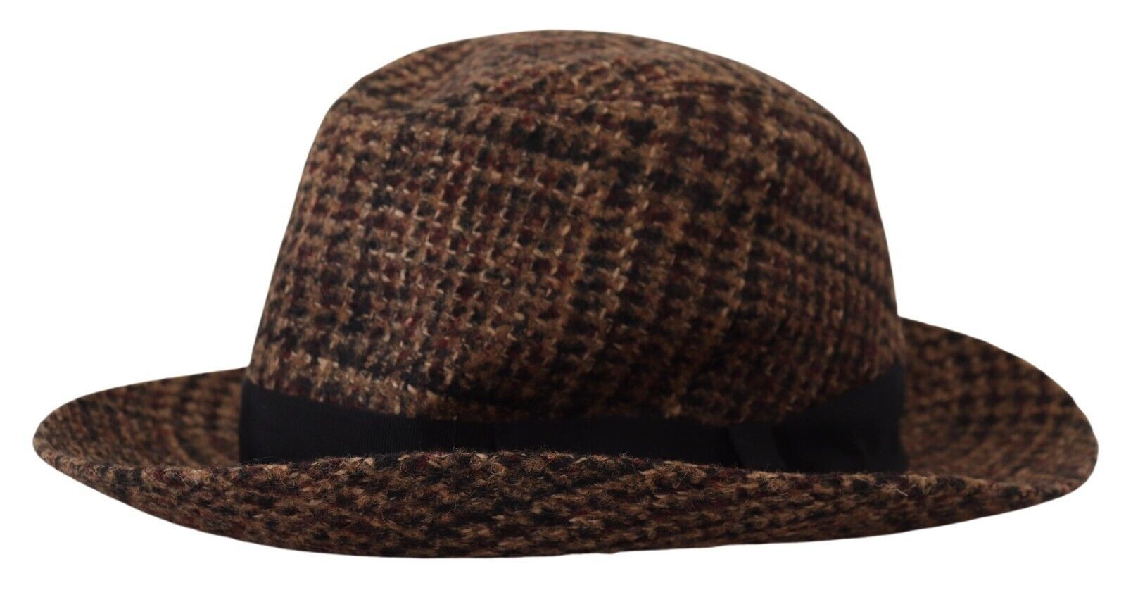 Dolce & Gabbana кафява туид вълнена шапка Fedora Trilby с лого