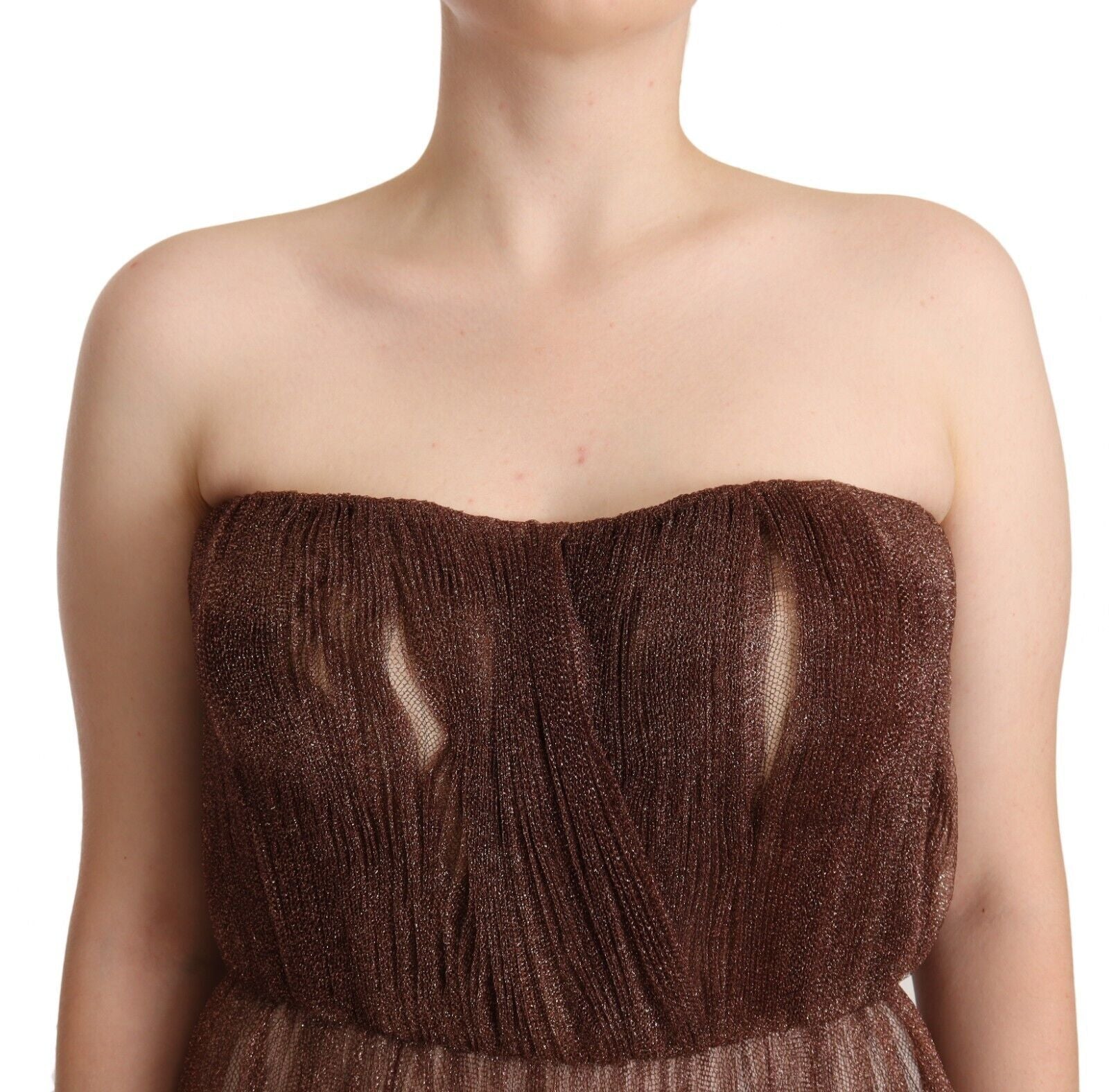 Рокля Dolce & Gabbana Metallic Bronze Polyester Maxi Roll
