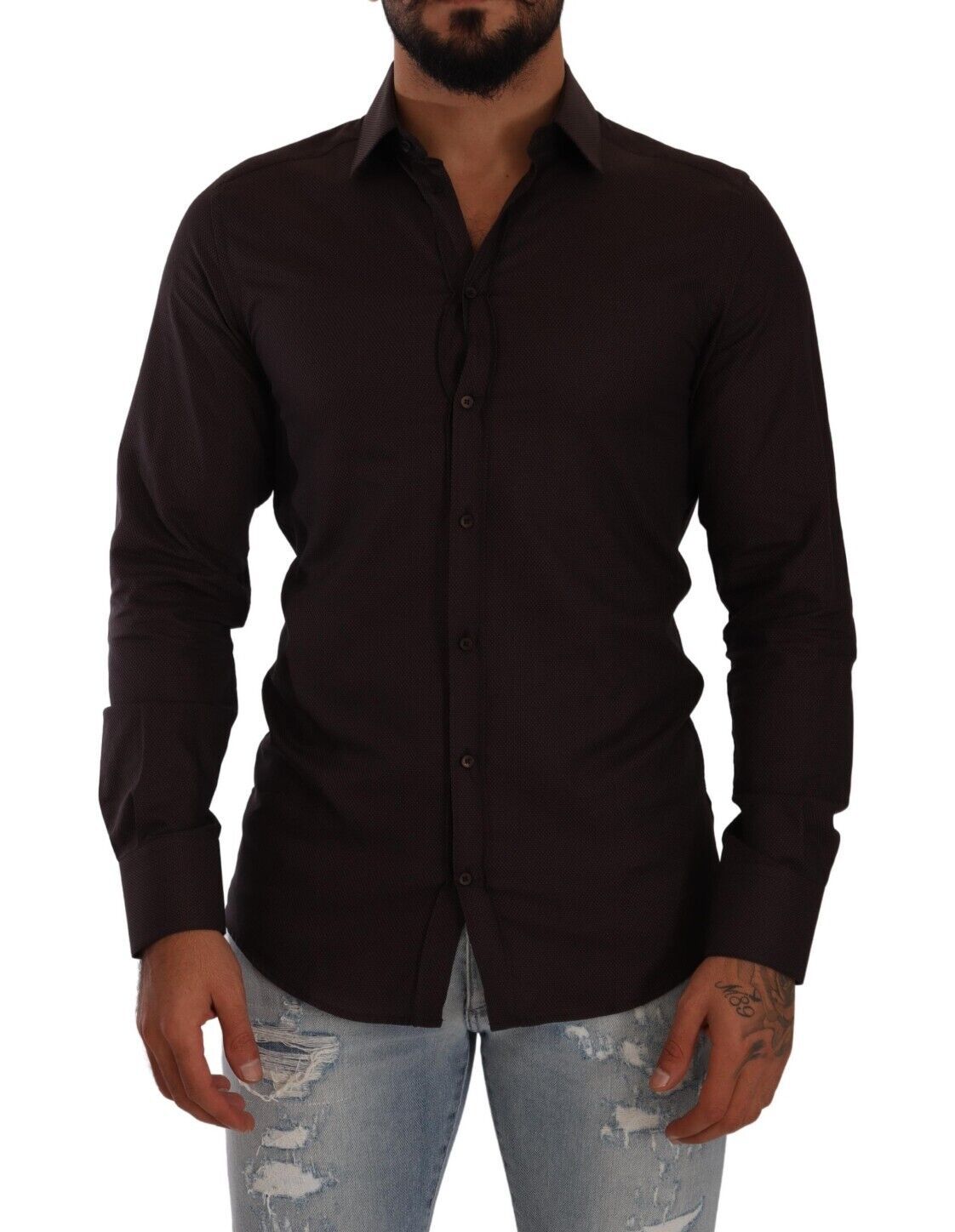 Dolce & Gabbana Bordeaux GOLD Памучна риза Slim Fit