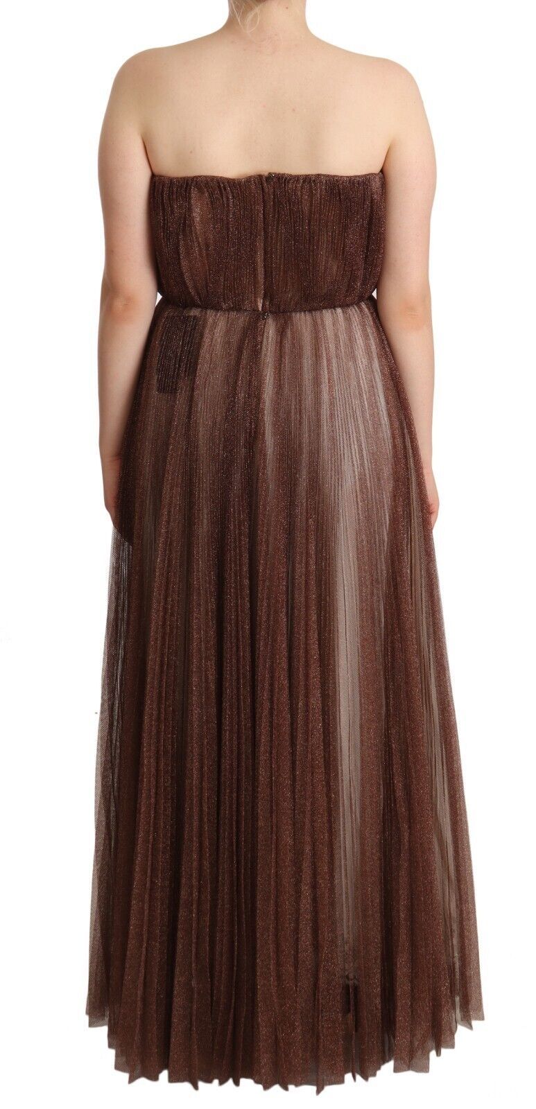Рокля Dolce & Gabbana Metallic Bronze Polyester Maxi Roll