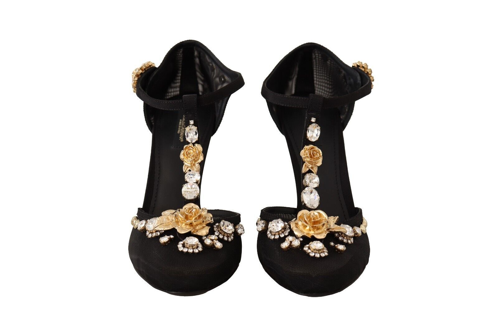 Dolce & Gabbana Черни мрежести кристали T-каишка Токчета Помпи Обувки