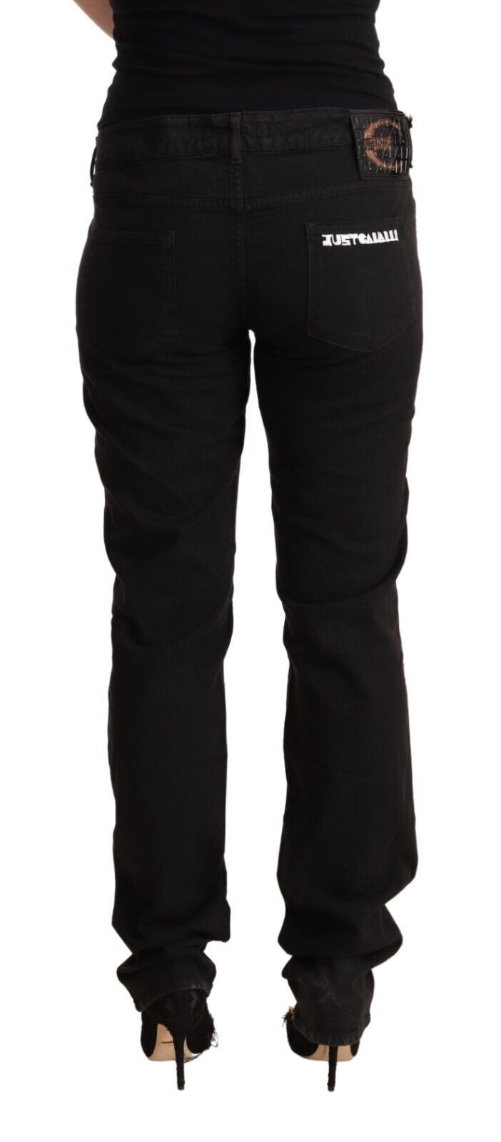 Памучни тесни дънки Just Cavalli Black със средна талия