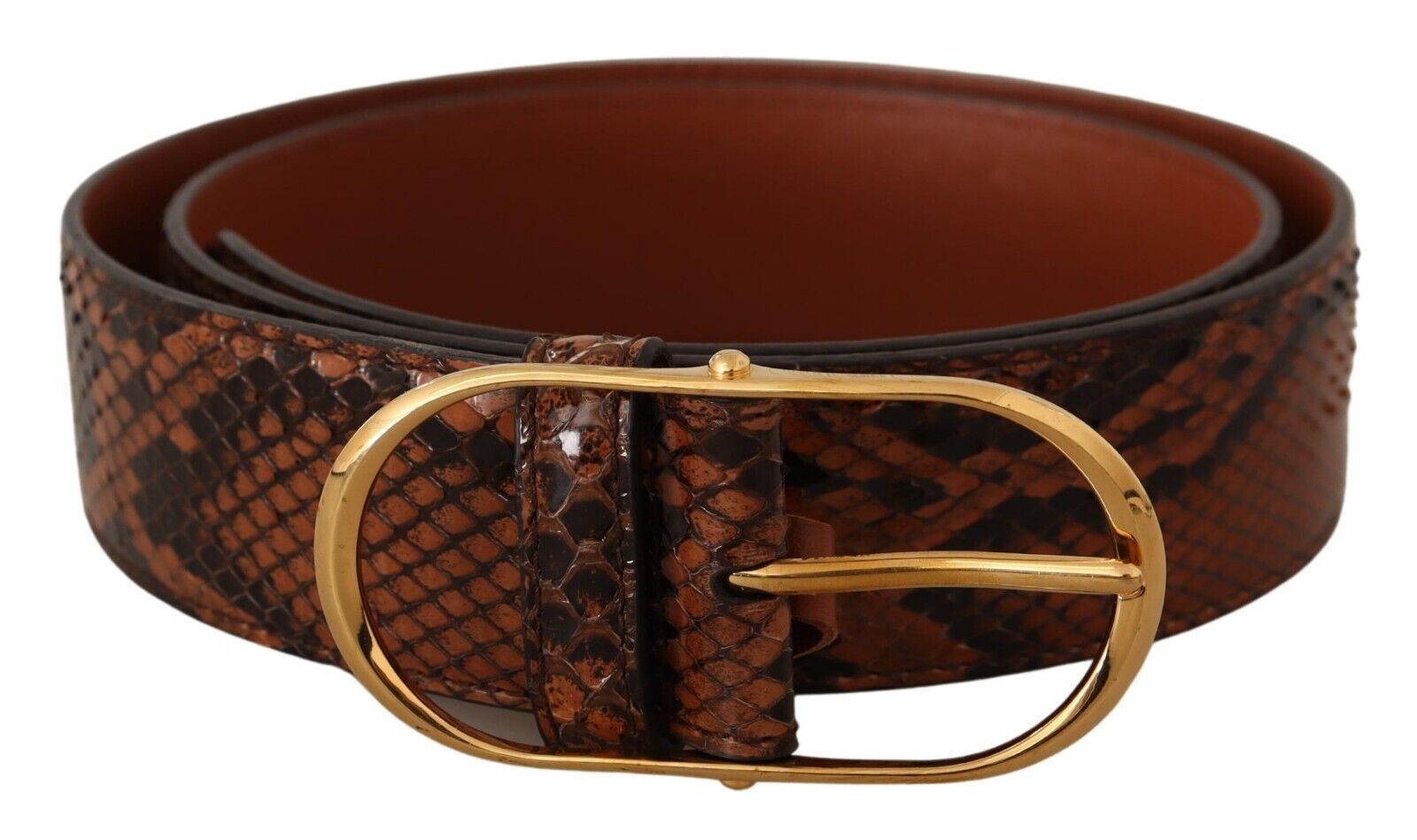 Dolce & Gabbana кафяв екзотичен кожен златен колан с овална катарама