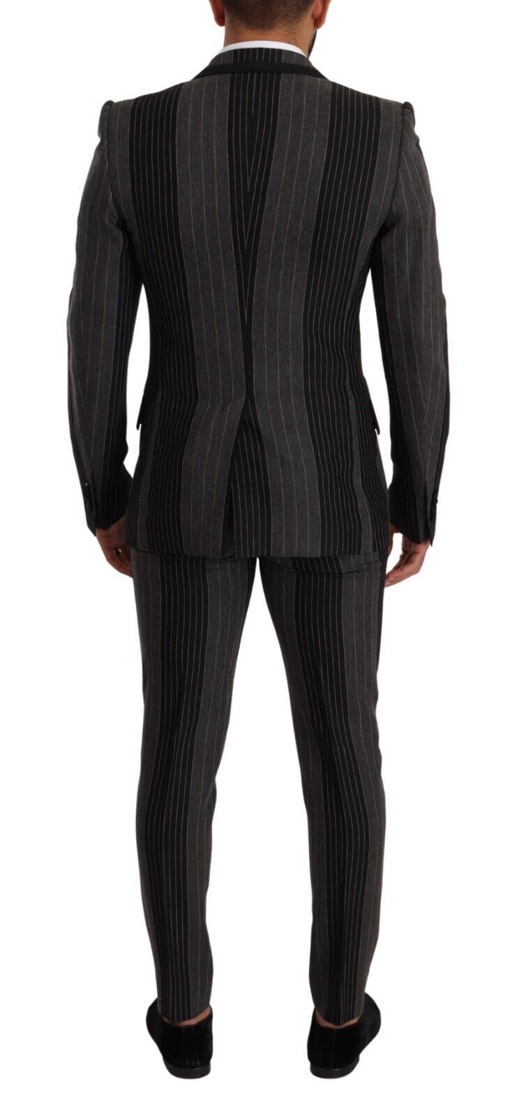 Dolce & Gabbana Черно сиво райе Slim Fit костюм от 3 части