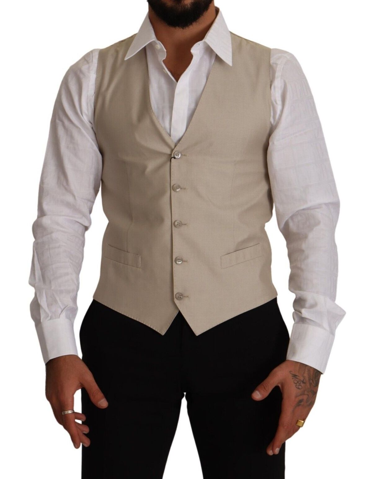 Dolce & Gabbana Beige Cotton Silk Formal Dress Vest