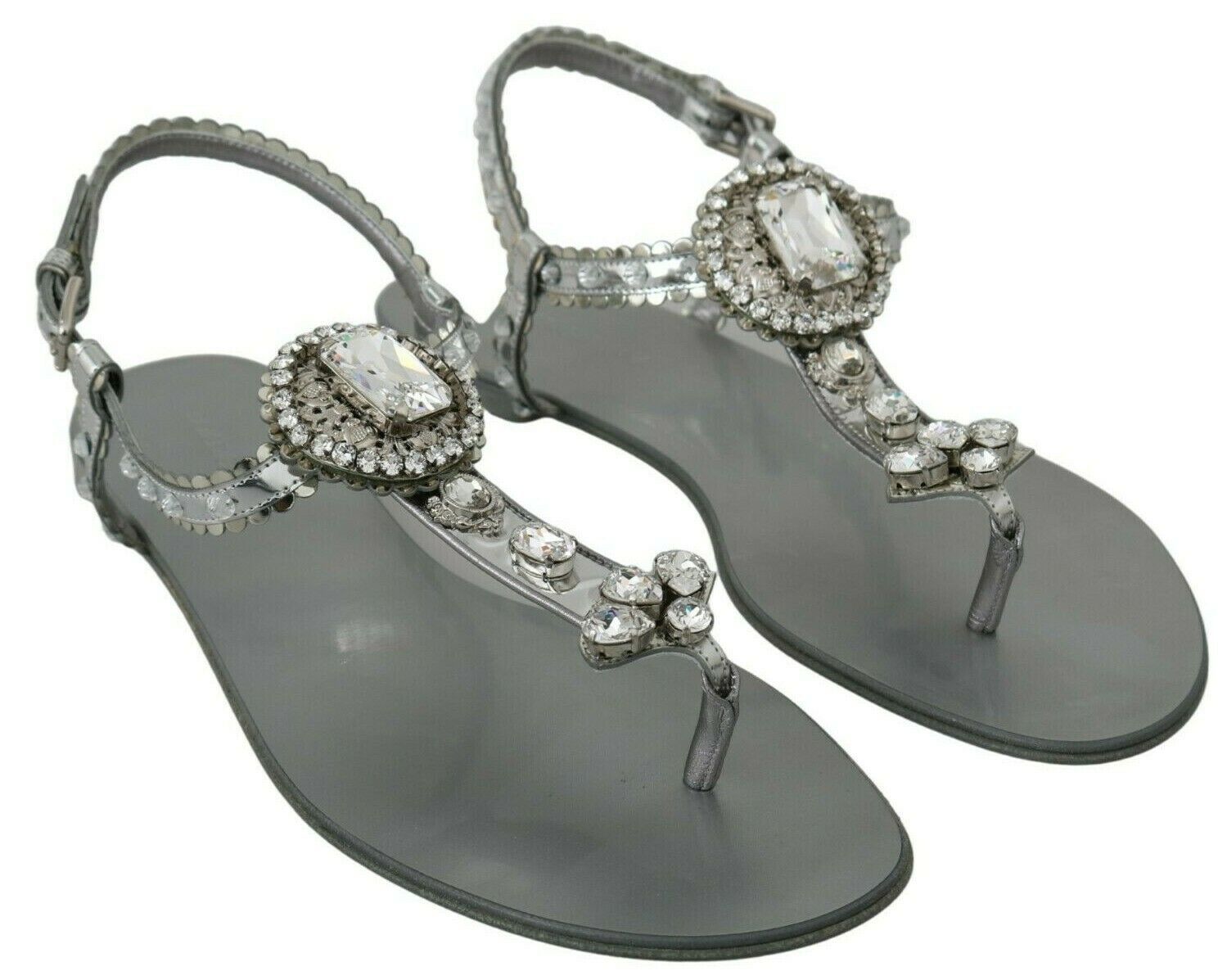 Dolce & Gabbana Сребърни кристални сандали Джапанки Обувки