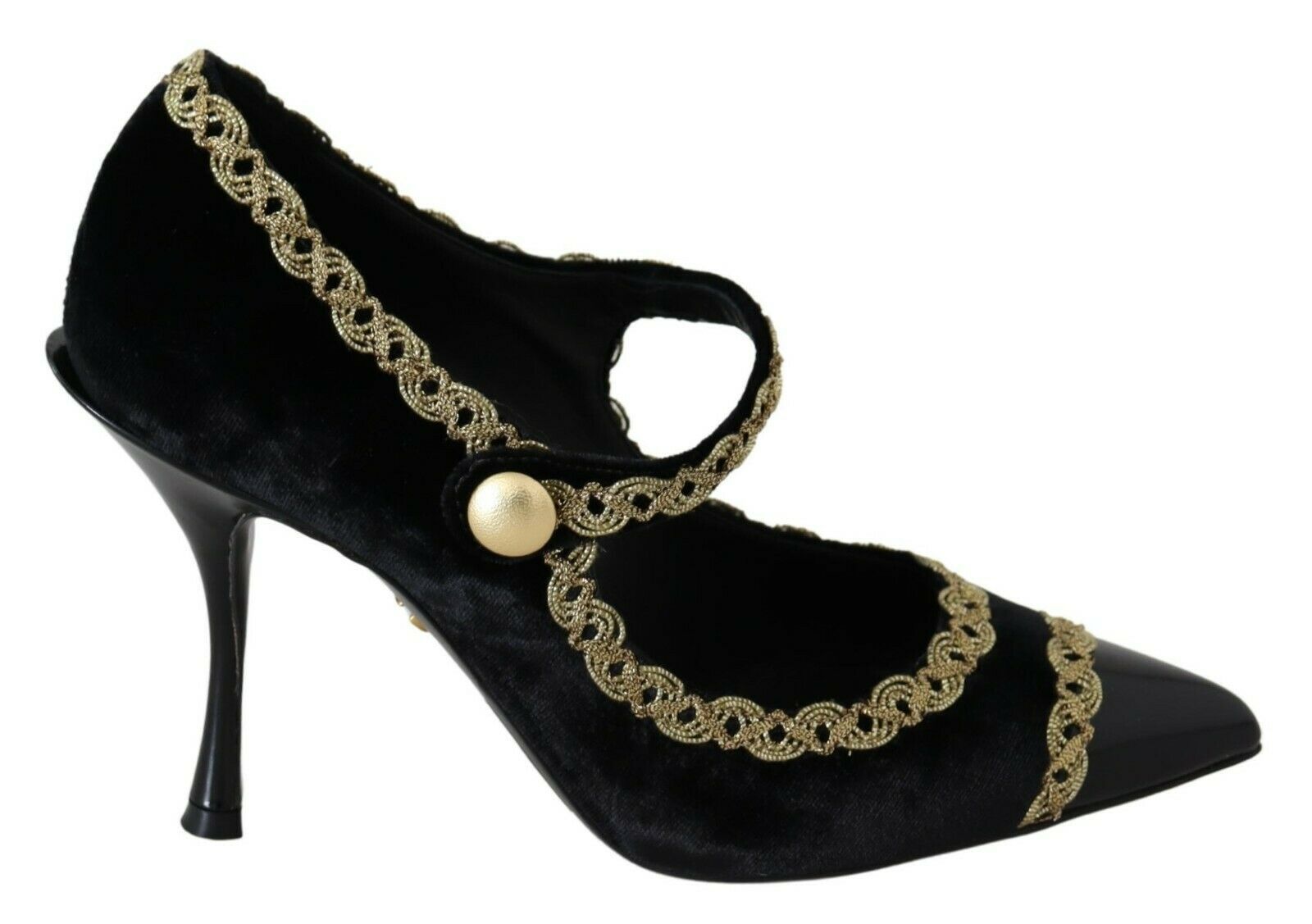 Черни украсени кадифени обувки Mary Jane от Dolce & Gabbana
