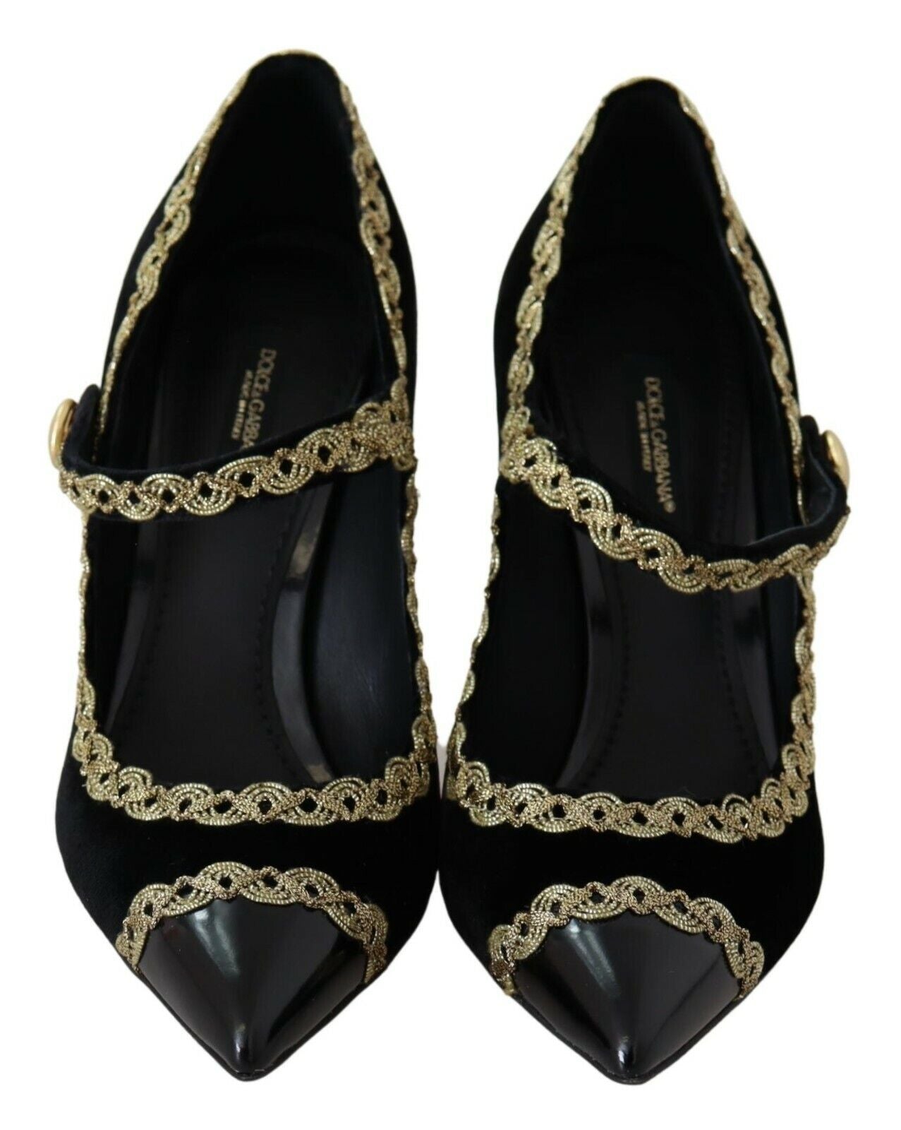 Черни украсени кадифени обувки Mary Jane от Dolce & Gabbana