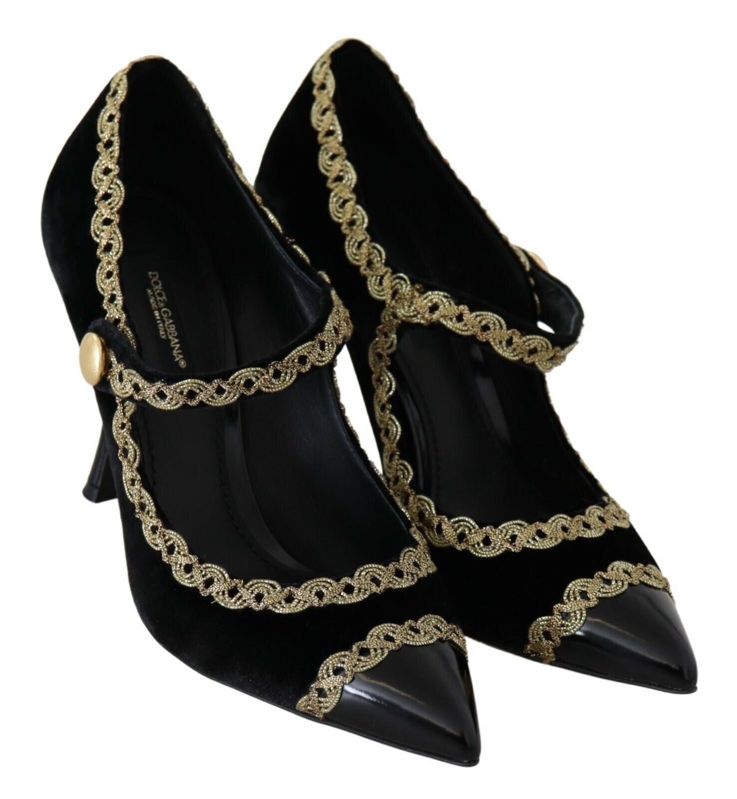 Черни украсени кадифени обувки Mary Jane от Dolce & Gabbana
