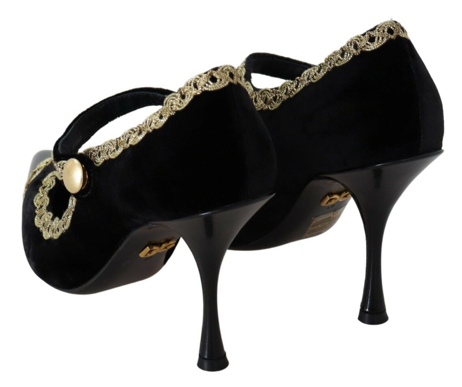 Черни украсени кадифени обувки Mary Jane от Dolce & Gabbana