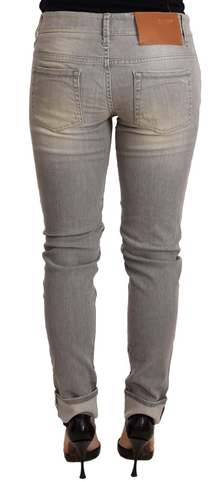 Дамски дънков панталон със сгънат подгъв Acht Grey Cotton Slim Fit