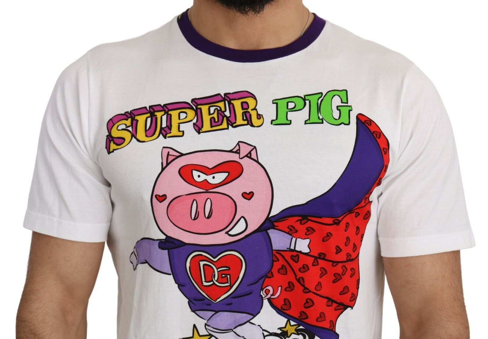 Бяла памучна тениска Super Power Pig на Dolce & Gabbana