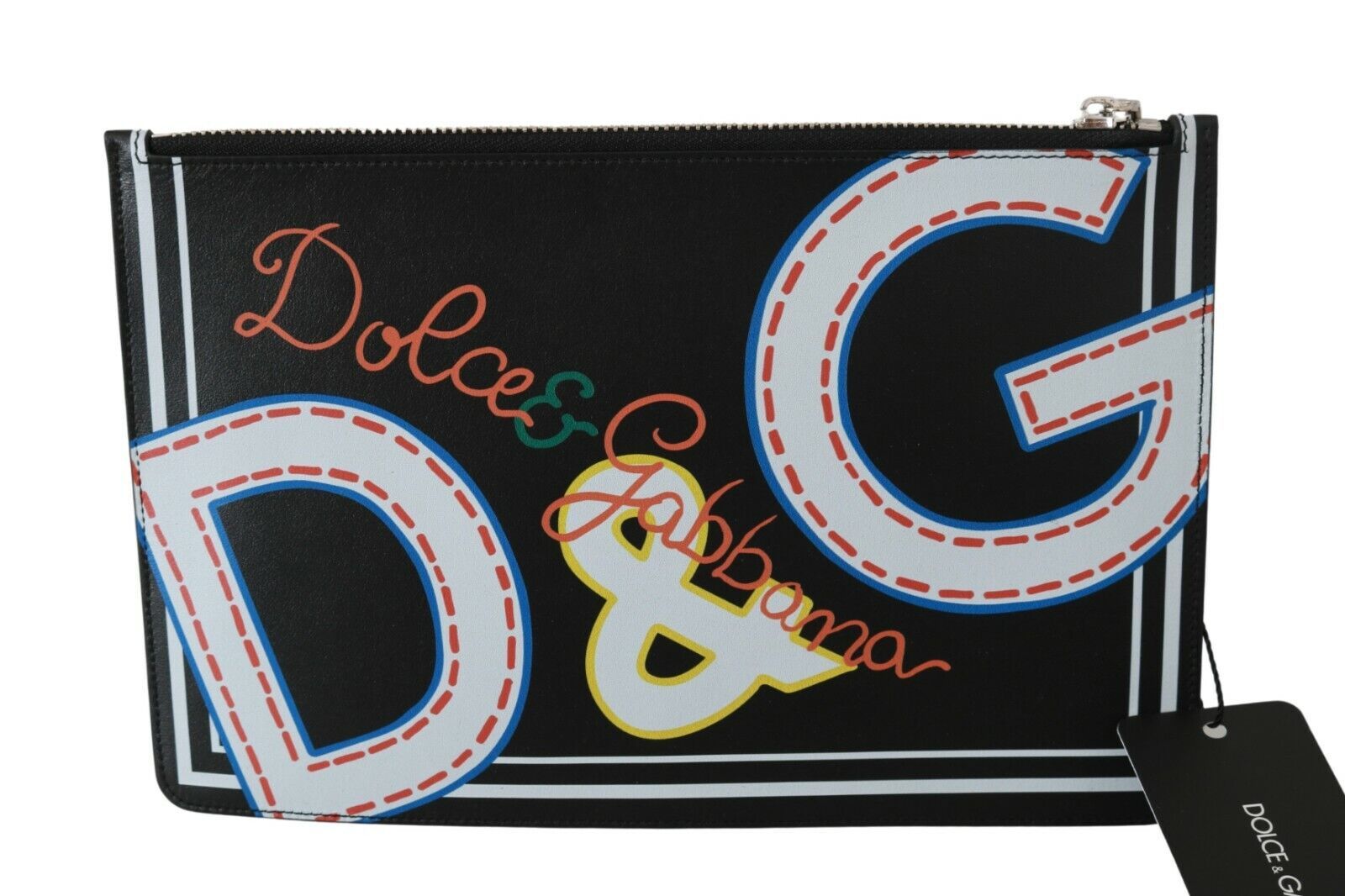 Dolce & Gabbana Black DG Print Мъжки кожен портфейл с цип за монети