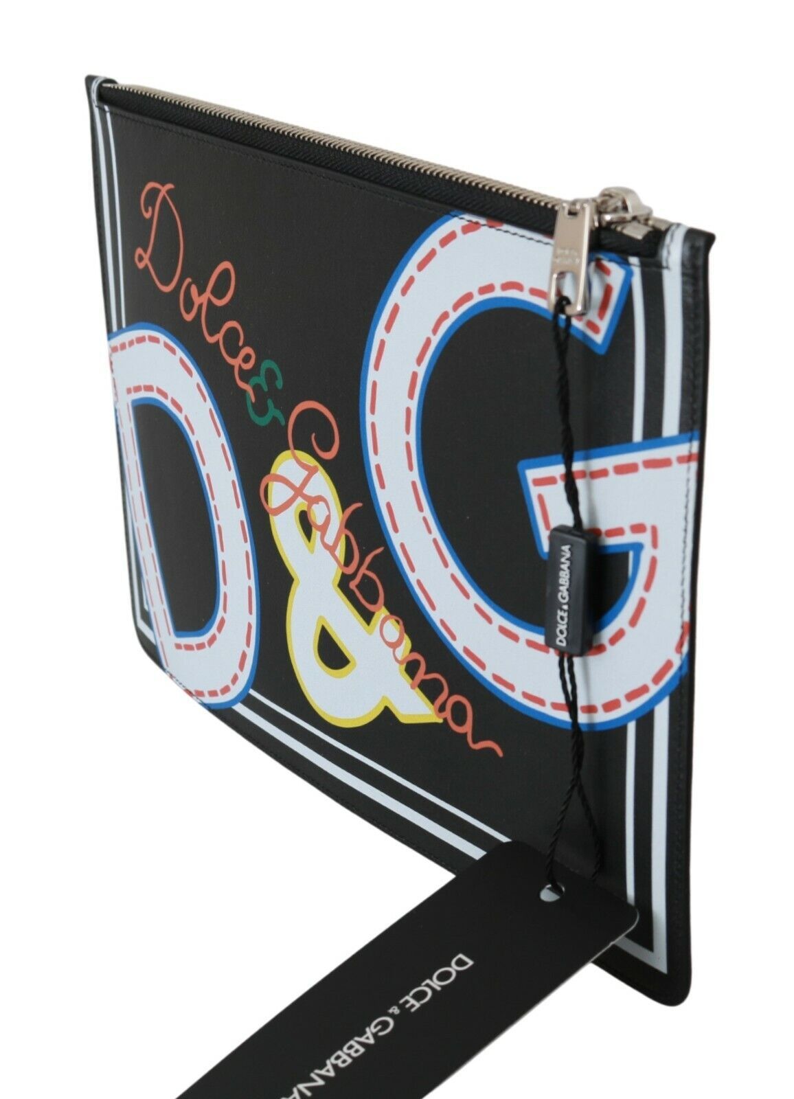 Dolce & Gabbana Black DG Print Мъжки кожен портфейл с цип за монети