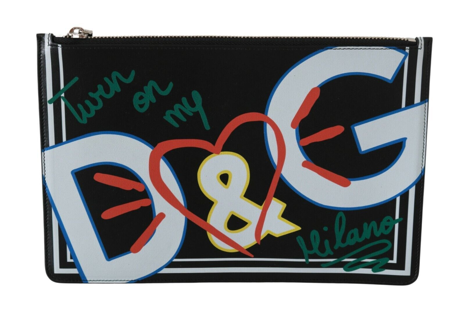 Dolce & Gabbana Black DG Print Мъжки кожен портфейл с цип за монети