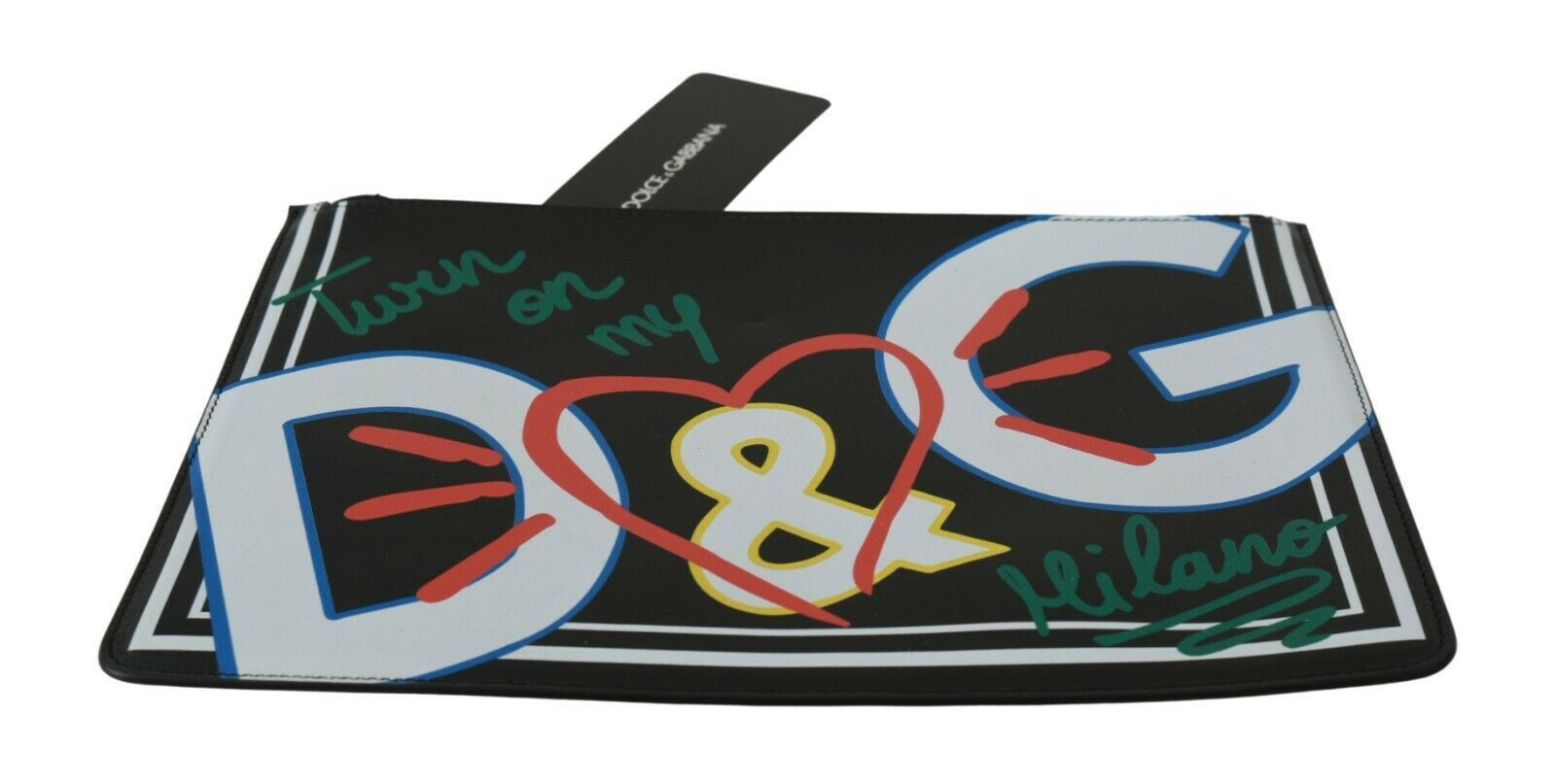 Dolce & Gabbana Black DG Print Мъжки кожен портфейл с цип за монети