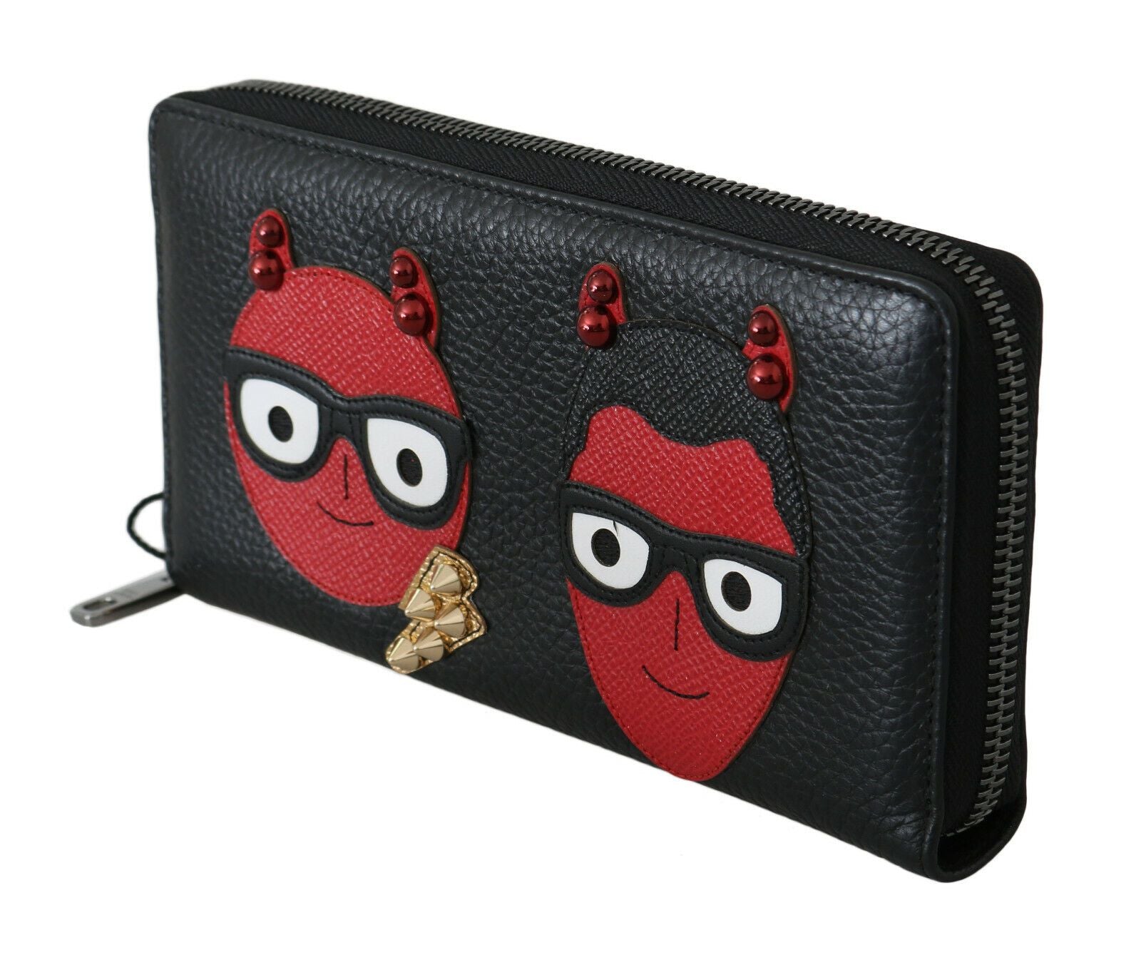 Dolce & Gabbana черно-червен кожен портфейл #DGFAMILY с цип континентален