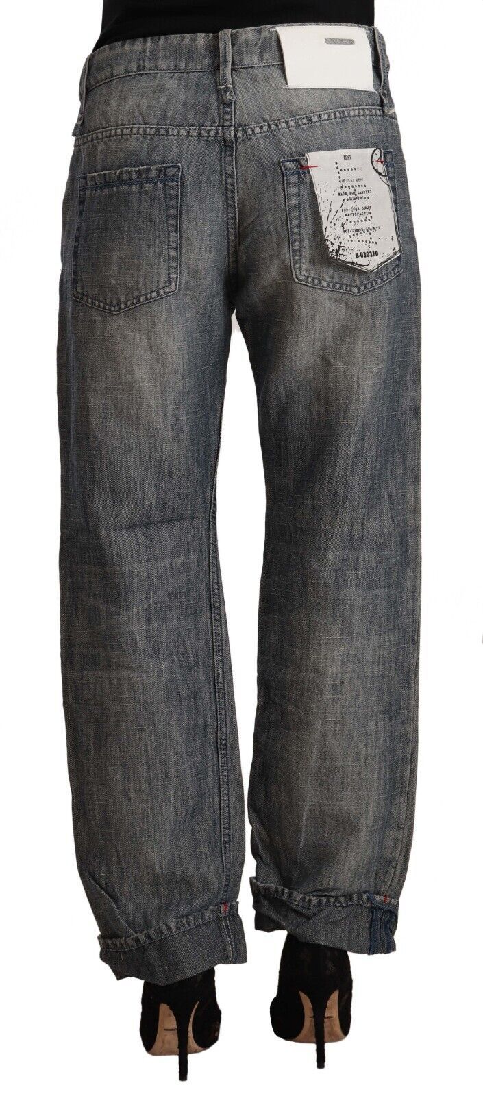 Acht Grey Washed Ramie Straight Denim Jeans с нагънат подгъв