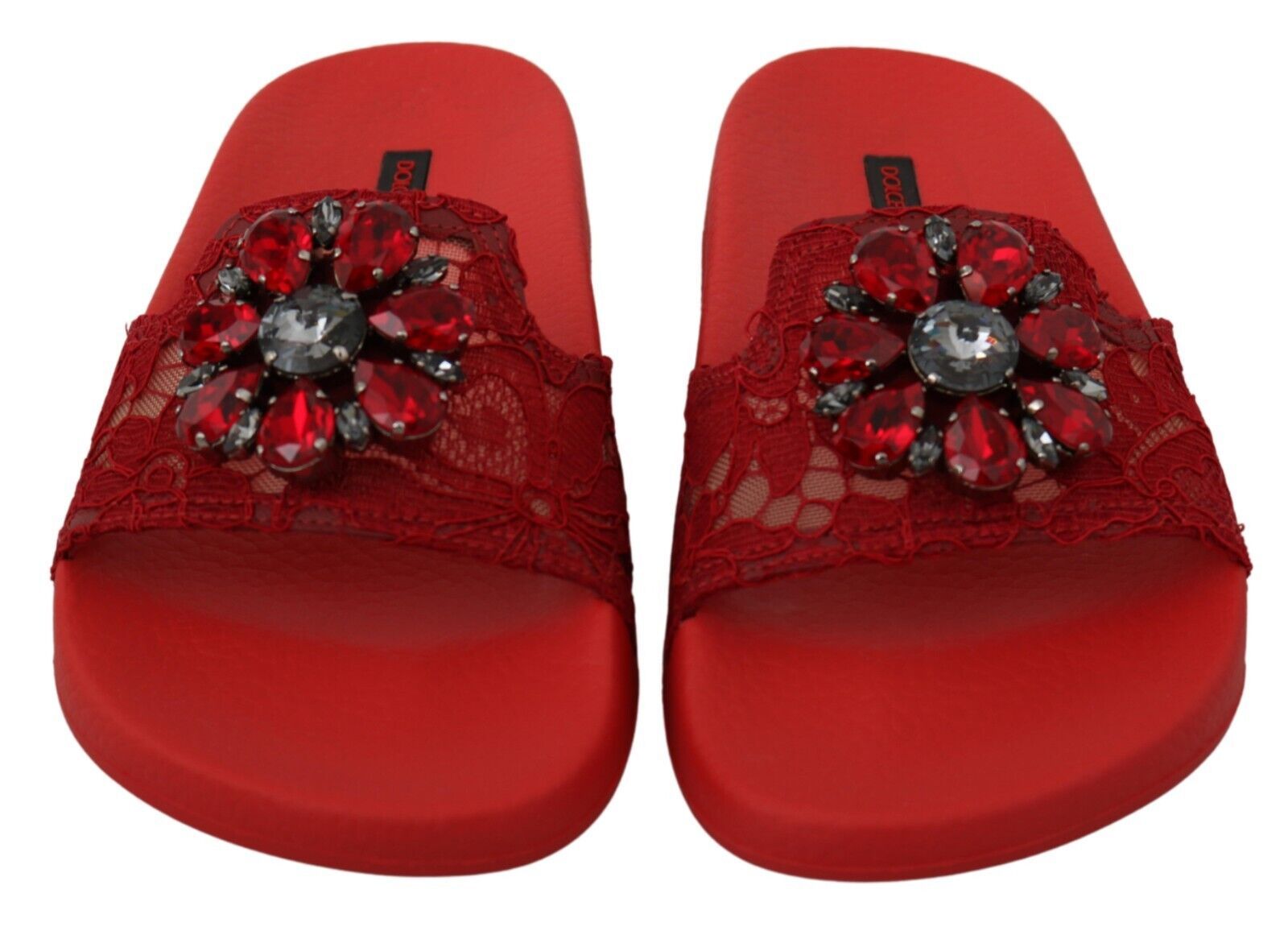 Dolce & Gabbana червени дантелени кристални сандали пързалки Плажни обувки
