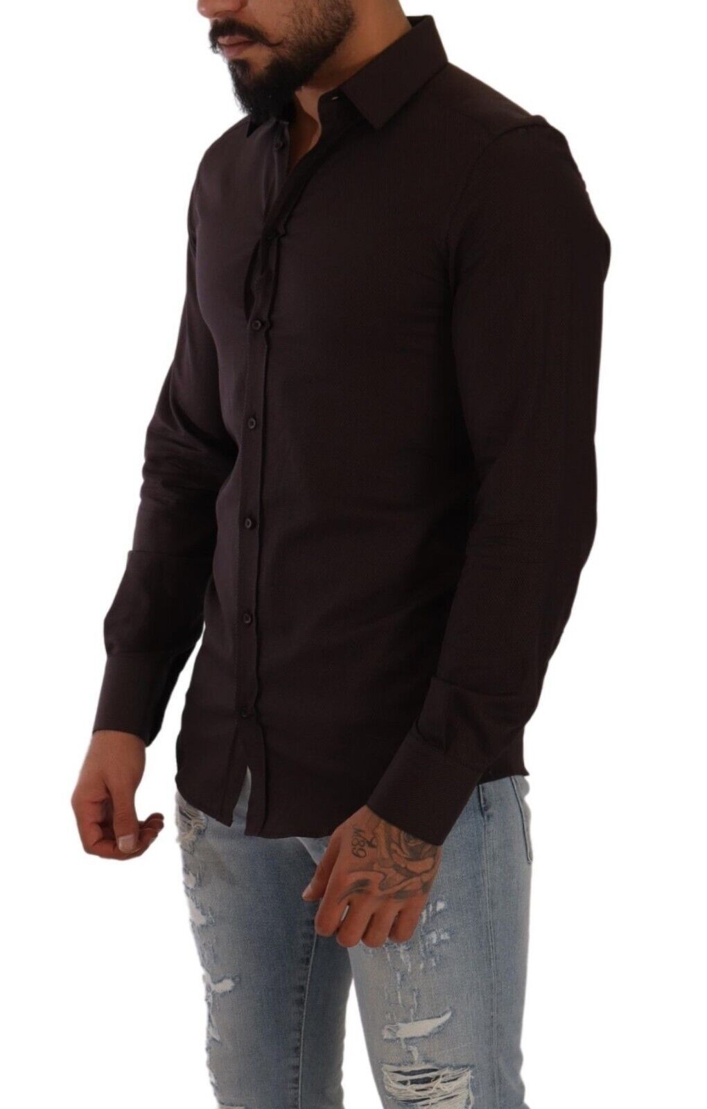 Dolce & Gabbana Bordeaux GOLD Памучна риза Slim Fit