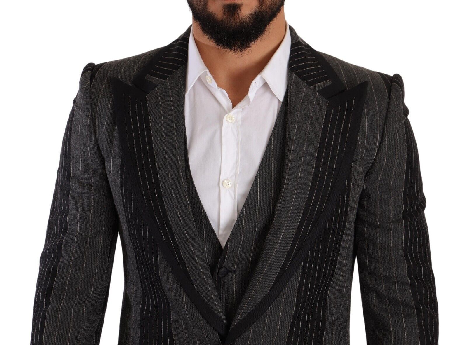Dolce & Gabbana Черно сиво райе Slim Fit костюм от 3 части