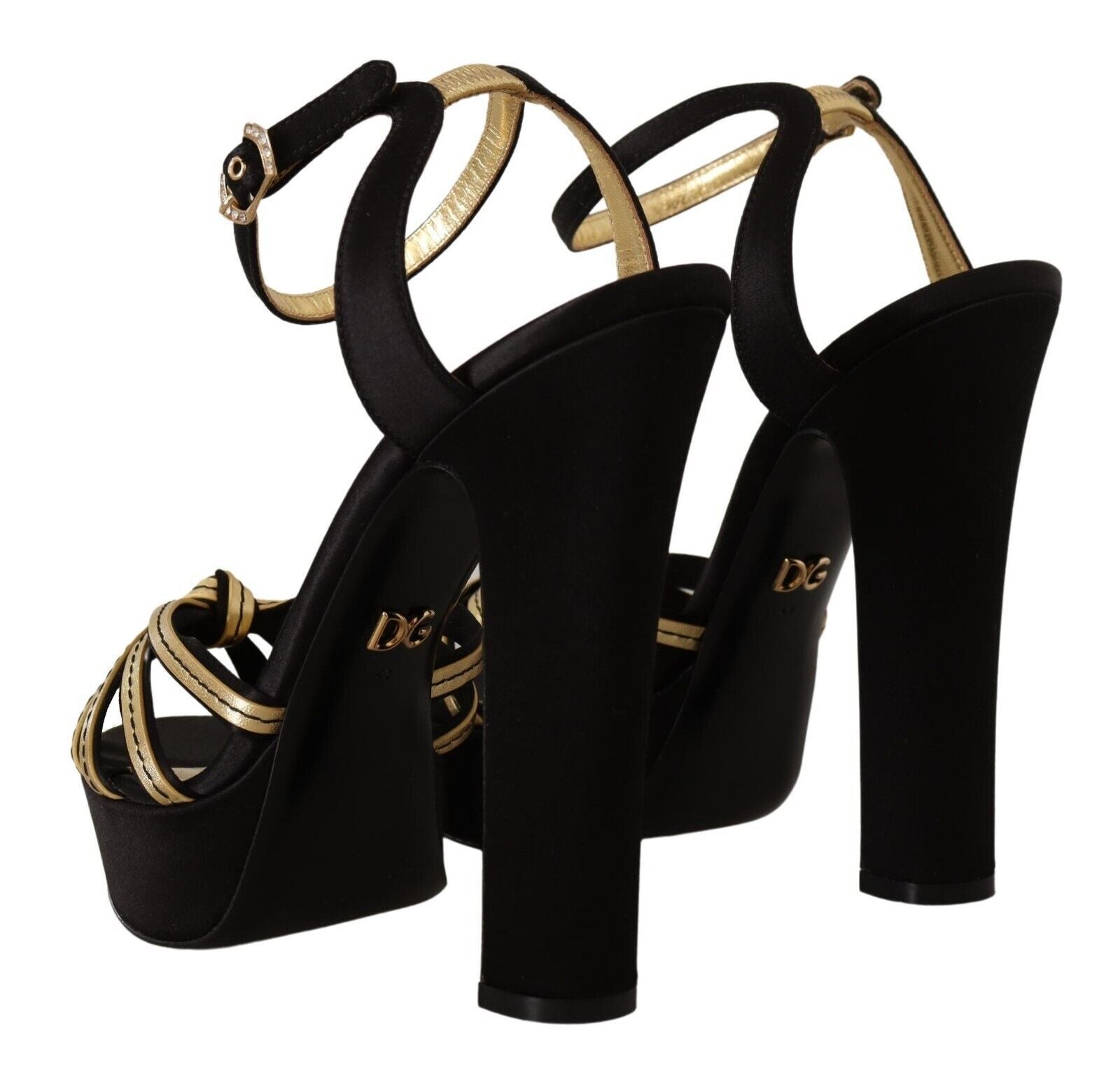 Dolce & Gabbana, черно злато, вискоза, каишка около глезена, токчета, сандали, обувки