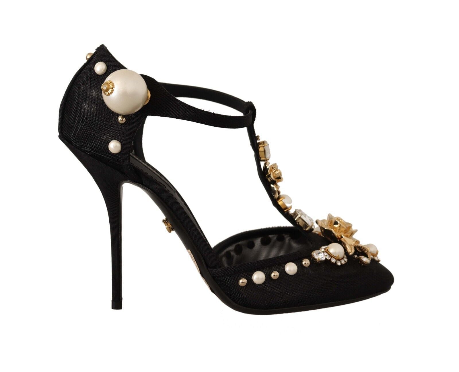 Dolce & Gabbana Черни изкуствени перли Crystal Vally Heels Сандали обувки