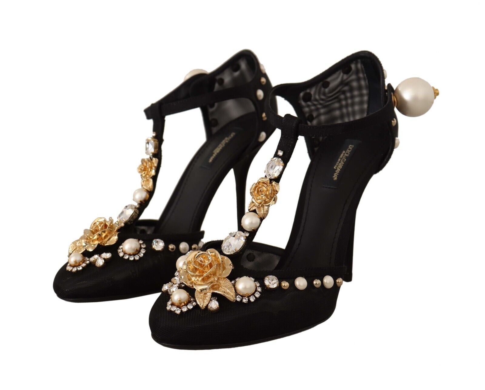 Dolce & Gabbana Черни изкуствени перли Crystal Vally Heels Сандали обувки