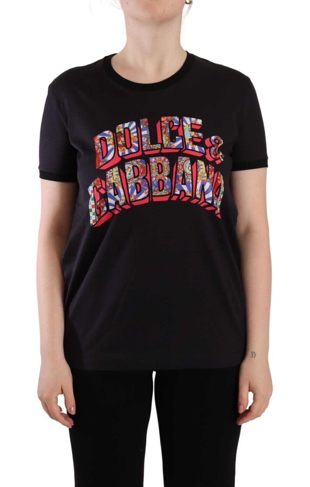 Памучна тениска с кръгло деколте с принт на черно лого Dolce & Gabbana