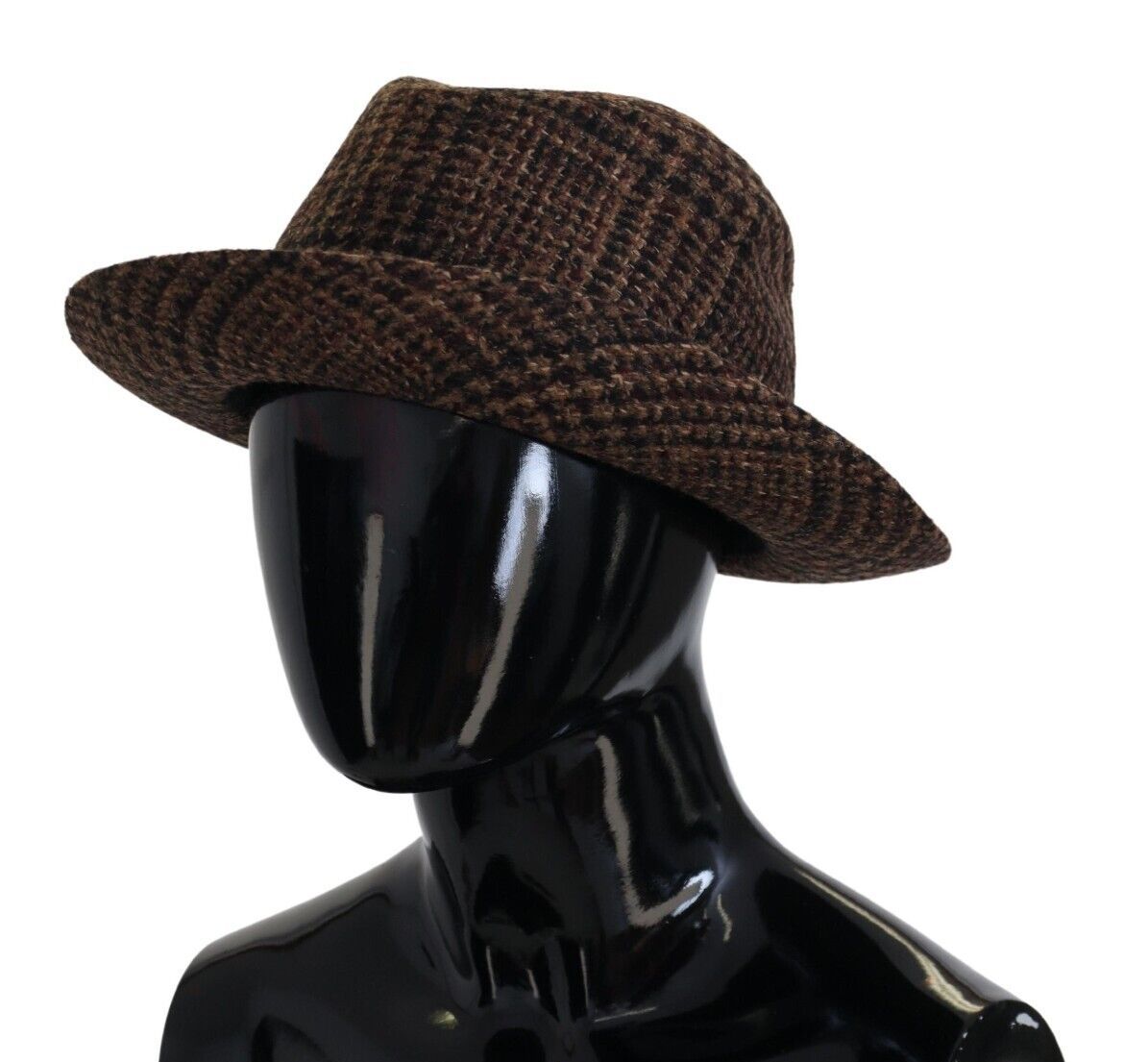Dolce & Gabbana кафява туид вълнена шапка Fedora Trilby с лого