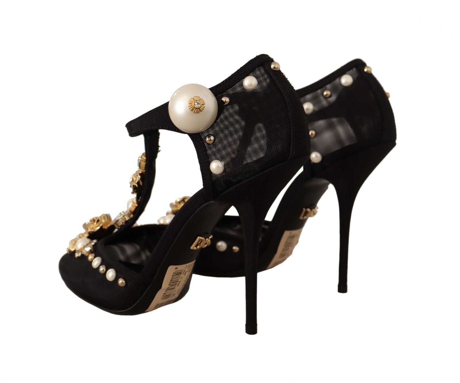 Dolce & Gabbana Черни изкуствени перли Crystal Vally Heels Сандали обувки