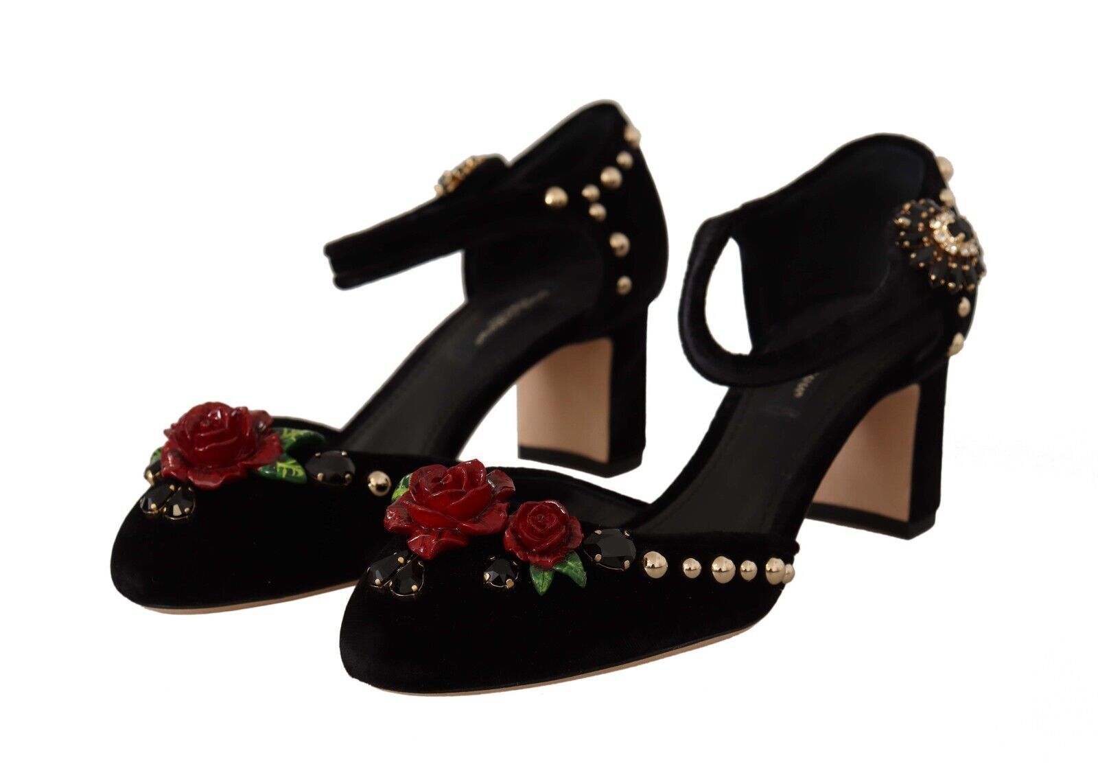 Dolce & Gabbana Черни украсени каишки на глезена Сандали на токчета Обувки